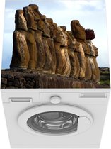 Wasmachine beschermer mat - Rij van moai standbeeld op Paaseiland te zien vanaf de zijkant - Breedte 60 cm x hoogte 60 cm