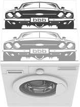 Wasmachine beschermer mat - Illustraties van de muscle auto in het blauw en zwart - zwart wit - Breedte 60 cm x hoogte 60 cm