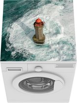 Wasmachine beschermer mat - Vuurtoren - Zee - Wit - Breedte 60 cm x hoogte 60 cm