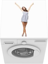 Wasmachine beschermer mat - Een vrouw viert succes - Breedte 60 cm x hoogte 60 cm