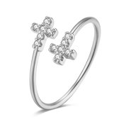 Twice As Nice Ring in zilver, 2 kruisjes, zirkonia  56