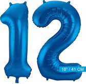 Cijfer folie ballonnen 12 blauw.