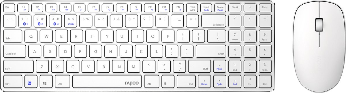 Rapoo 9300M - Toetsenbord + Muis-set - Draadloos - QWERTY - Wit