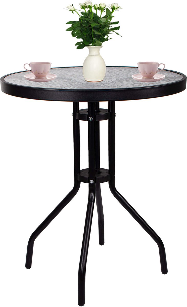 Springos Tuintafel | Buitentafel | Bijzettafel Buiten | Metaal | Gehard Glas | Rond | 60 x 70 cm | Zwart thumbnail 7