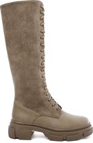 WELOVESHOES® Veterboots met Hak - Suedine - Taupe Khaki - Maat 39