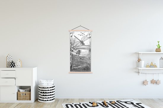 Porte-affiche avec affiche - Affiche scolaire - Une illustration en noir et blanc de quelques libellules - 60x120 cm - Lattes vierges