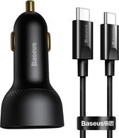 Baseus Autolader USB-C & USB-A met 100 Watt Snelladen -  Twee oplaad poorten - Snellader - Auto Oplader Sigarettenaansteker – Voor iPhone 8/10/11/12/13 - Samsung - Android Met USB-