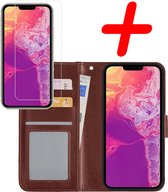 Hoes Geschikt voor iPhone 13 Pro Hoesje Bookcase Hoes Flip Case Book Cover Met Screenprotector - Hoesje Geschikt voor iPhone 13 Pro Hoes Book Case Hoesje - Bruin