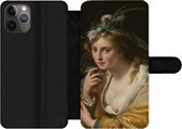 Bookcase Geschikt voor iPhone 11 Pro Max telefoonhoesje - Een herderin - Schilderij van Paulus Moreelse - Met vakjes - Wallet case met magneetsluiting