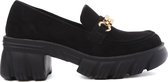 WELOVESHOES® Loafers met Hak - Suedine - Zwart - Maat 39