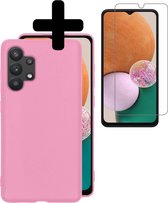 Hoesje Geschikt voor Samsung A13 4G Hoesje Siliconen Case Met Screenprotector - Hoes Geschikt voor Samsung Galaxy A13 4G Hoes Siliconen - Lichtroze