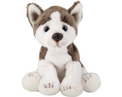 Suki Gifts Knuffel hond Husky - 13 cm - pluche - grijs/wit - Honden knuffels - Huisdieren