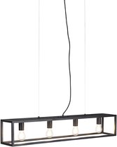 Zwarte rechthoekige hanglamp met vier lampen.