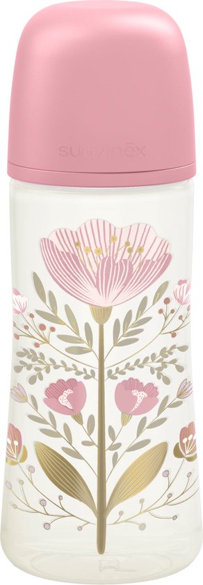 Babyflesje - Suavinex Gold Large Flow Roze 360 ml Silicone Fles SXSGX3080200