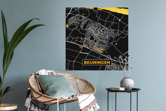Stickers muraux - Beuningen - Black and Gold et Or - Carte - Plan d'étage - Plan de la ville - 50x50 cm - Feuille adhésive