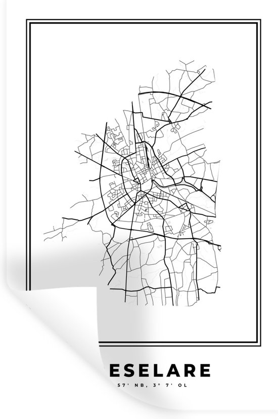 Muurstickers - Sticker Folie - Plattegrond – Roeselare - België – Zwart Wit – Stadskaart - Kaart - 20x30 cm - Plakfolie - Muurstickers Kinderkamer - Zelfklevend Behang - Zelfklevend behangpapier - Stickerfolie
