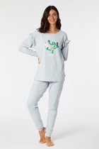 Woody pyjama meisjes/dames - lichtblauw fijn gestreept - krokodil - 221-1-PZB-Z/951 - maat M