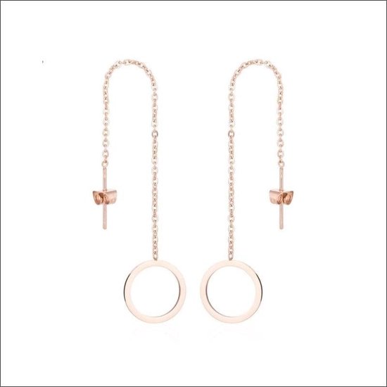 Aramat jewels ® - Doortrek oorbellen cirkel rosékleurig staal 10cm
