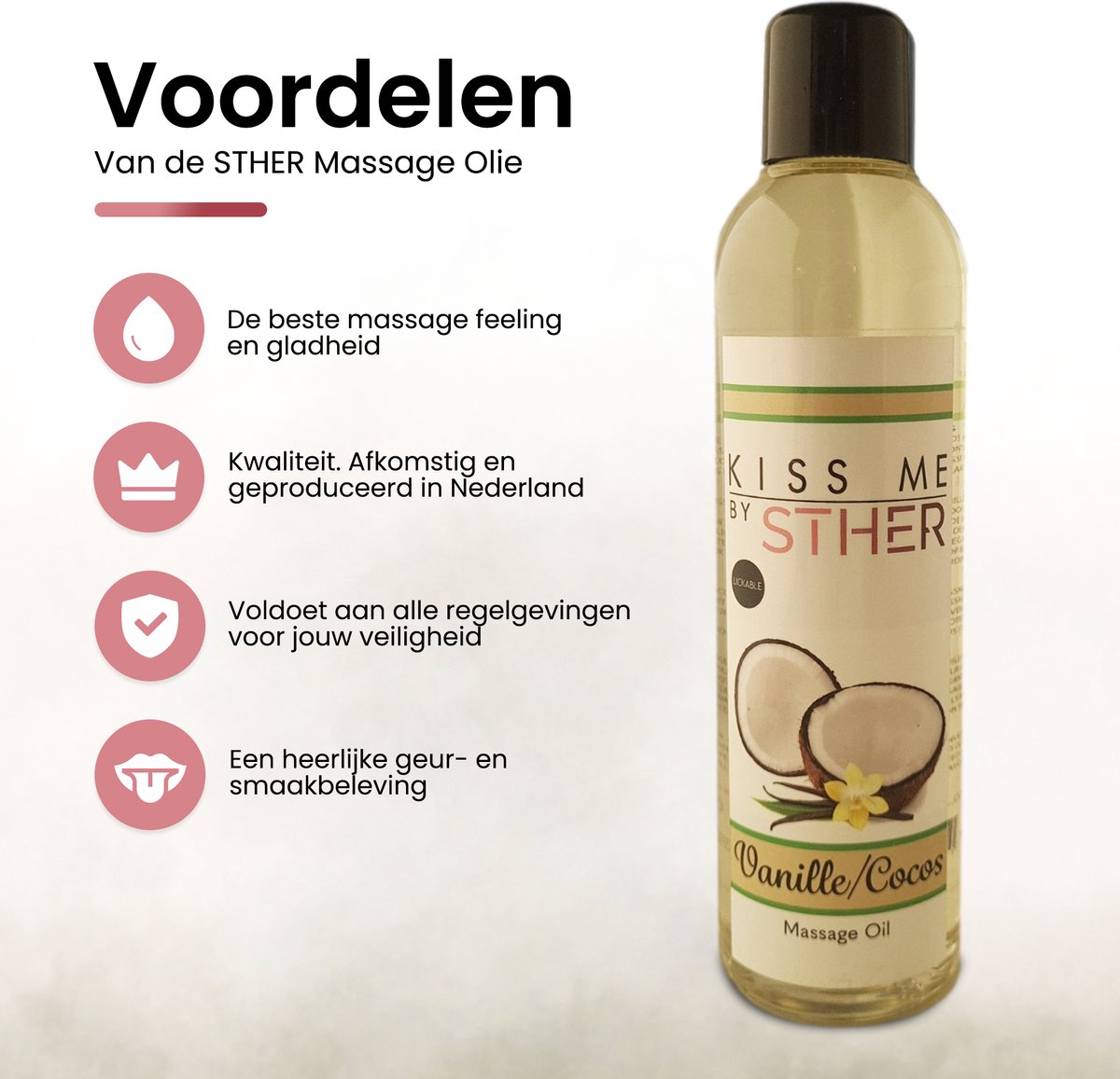 Sther Premium Massageolie - Vanille Cocos - 250ml - Natuurlijk Glijmiddel op Oliebasis - Met Avocado-olie - Langdurig Glijvermogen thumbnail 3