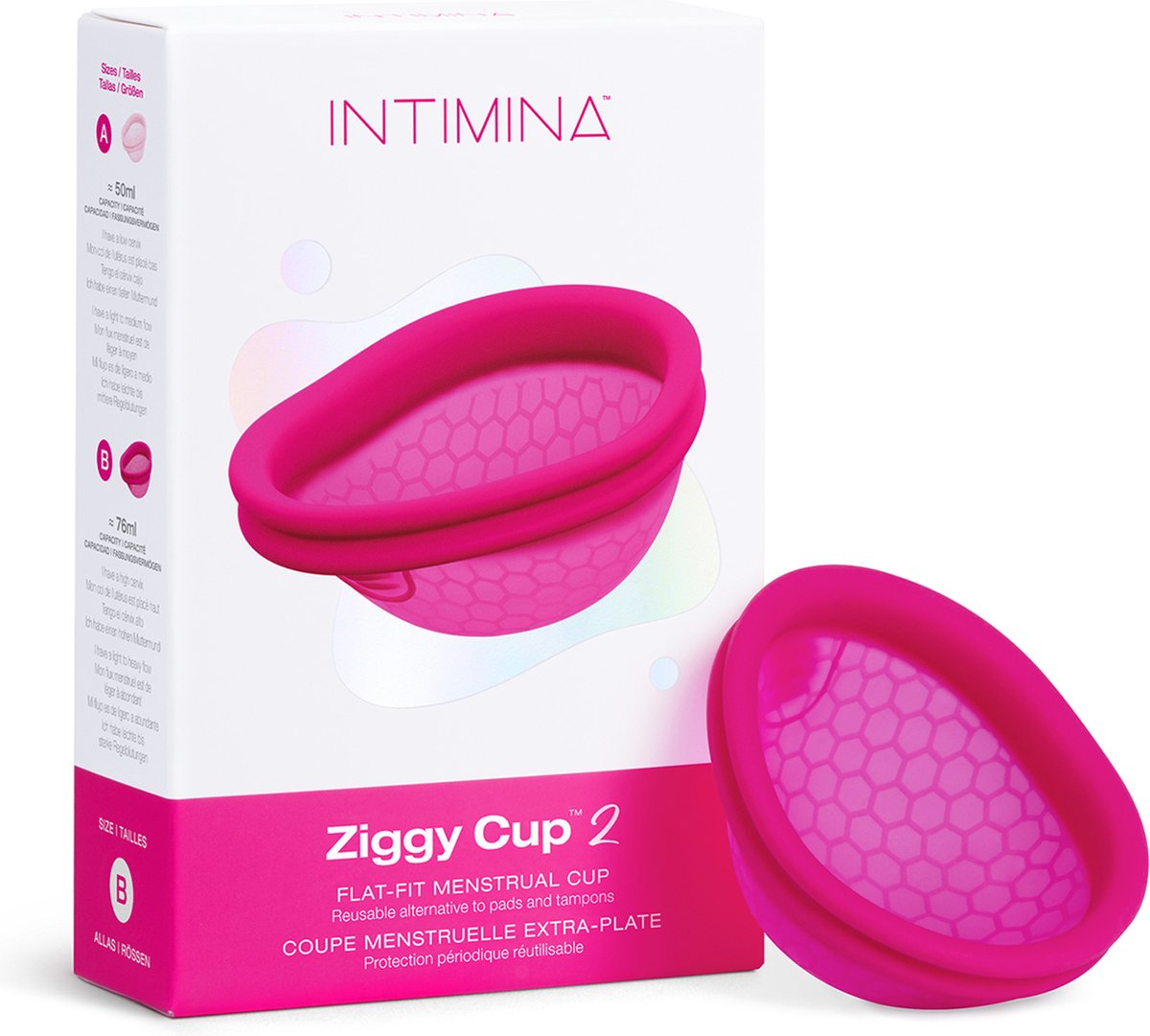 Intimina Ziggy Cup 2 Maat B Nieuwe generatie ultradunne flat-fit en herbruikbare menstruatiecup