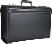 Pilotenkoffer zonder wiel - kunstleer zwart - grote piloten koffer met laptopvak en cijferslot - kantoor koffer - werk koffer