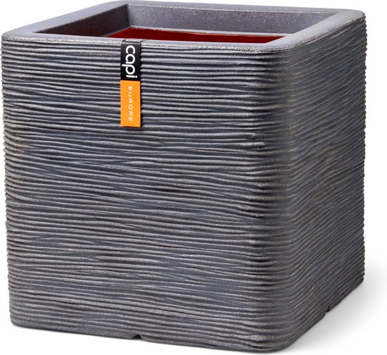 Capi Europe - Pot de fleurs carré Rib NL - 40x40x40 - Gris foncé - Pour l'intérieur et l'extérieur - KDGR903