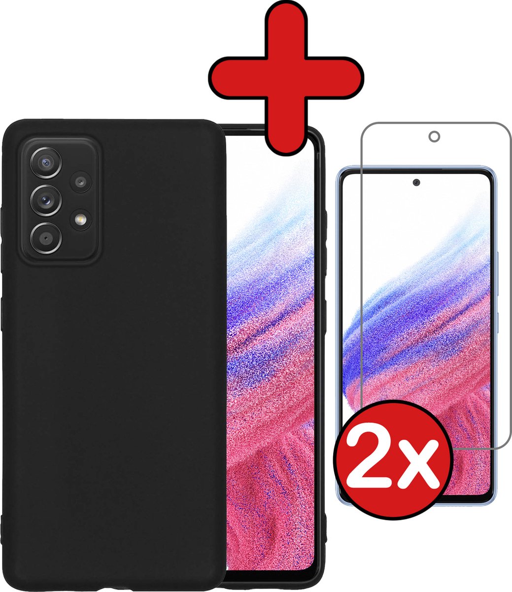 Hoesje - Met 2x Screenprotector - Geschikt voor Samsung Galaxy A53 - Sterk & Shockproof - Telefoon Hoes - Back Cover - Siliconen Case - Telefoonhoes - Zwart