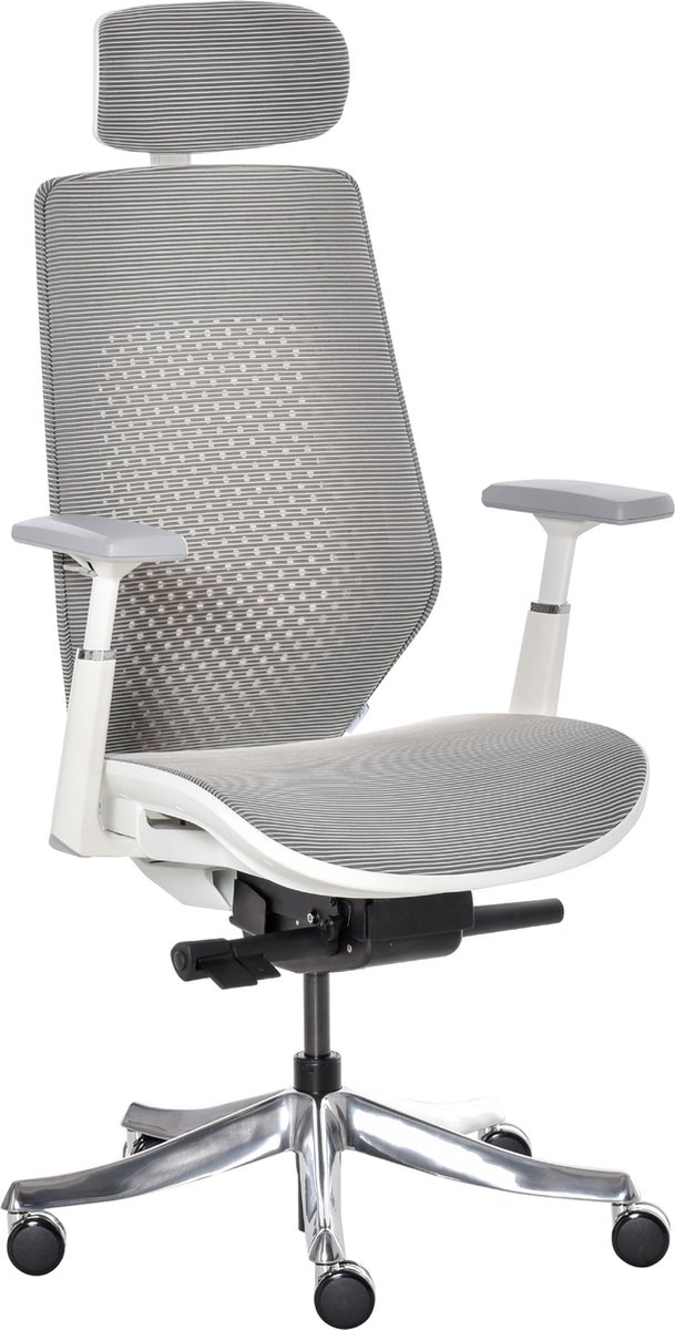 Vinsetto Bureaustoel werkstoel met hoofdsteun lichtgrijs schuimstof nylon polyester 921-453