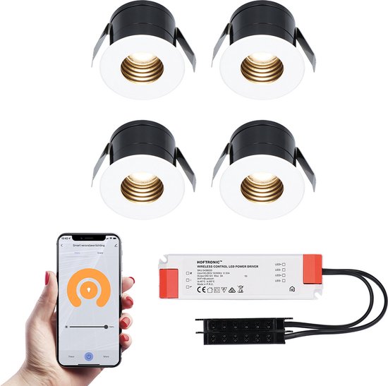4x Betty witte Smart LED Inbouwspots complete set - Wifi & Bluetooth - 12V - 3 Watt - 2700K warm wit