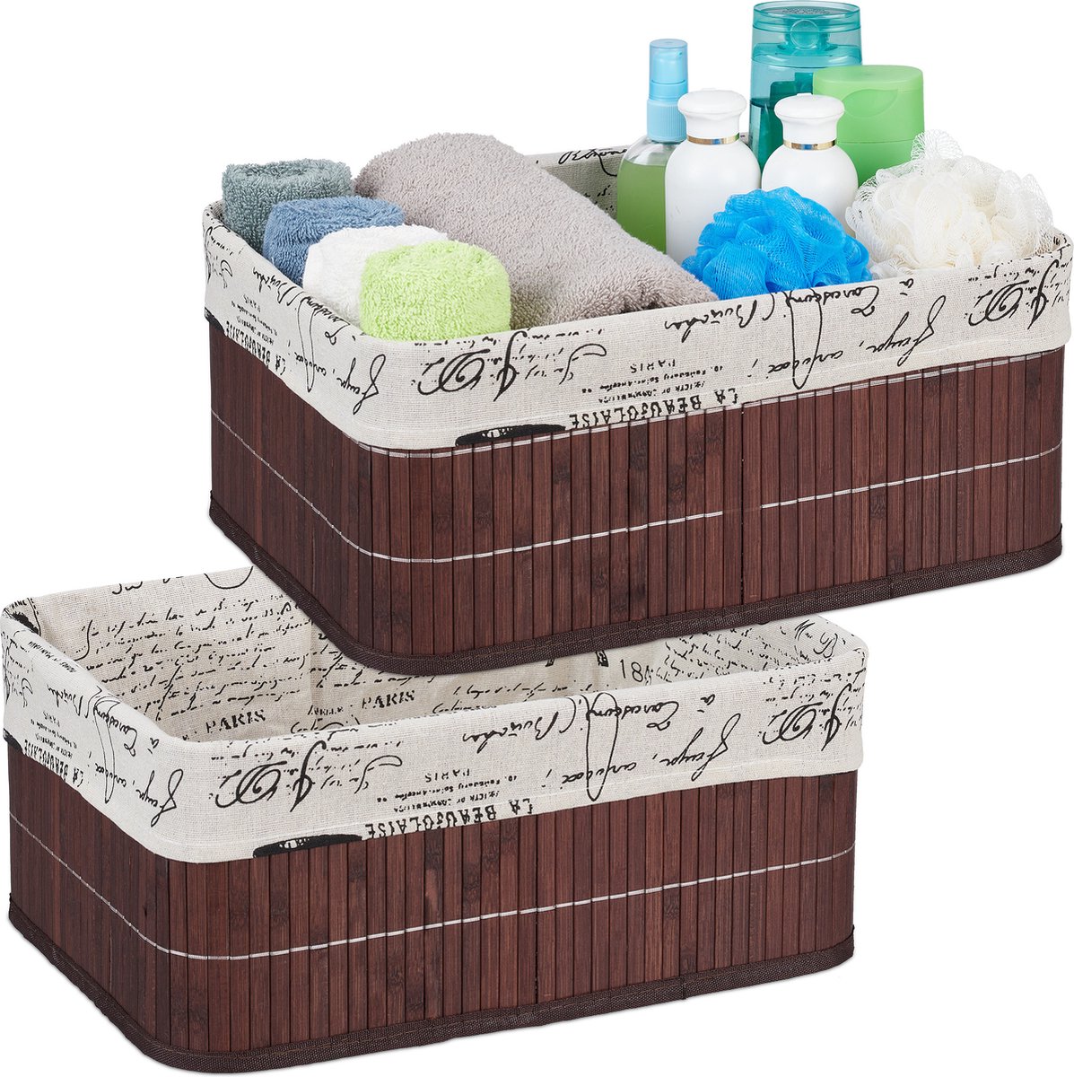 2x opbergmand bamboe - 15,5 l - opvouwbare kastmand - bruine mand woonkamer