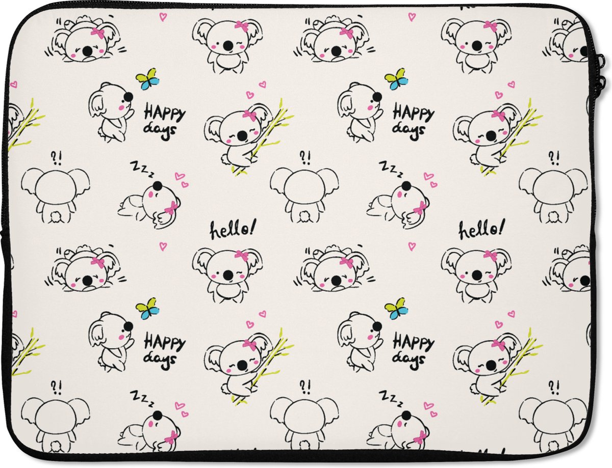 Laptophoes 17 inch - Koala - Dieren - Quote - Patroon - Laptop sleeve - Binnenmaat 41x28 cm - Zwarte achterkant