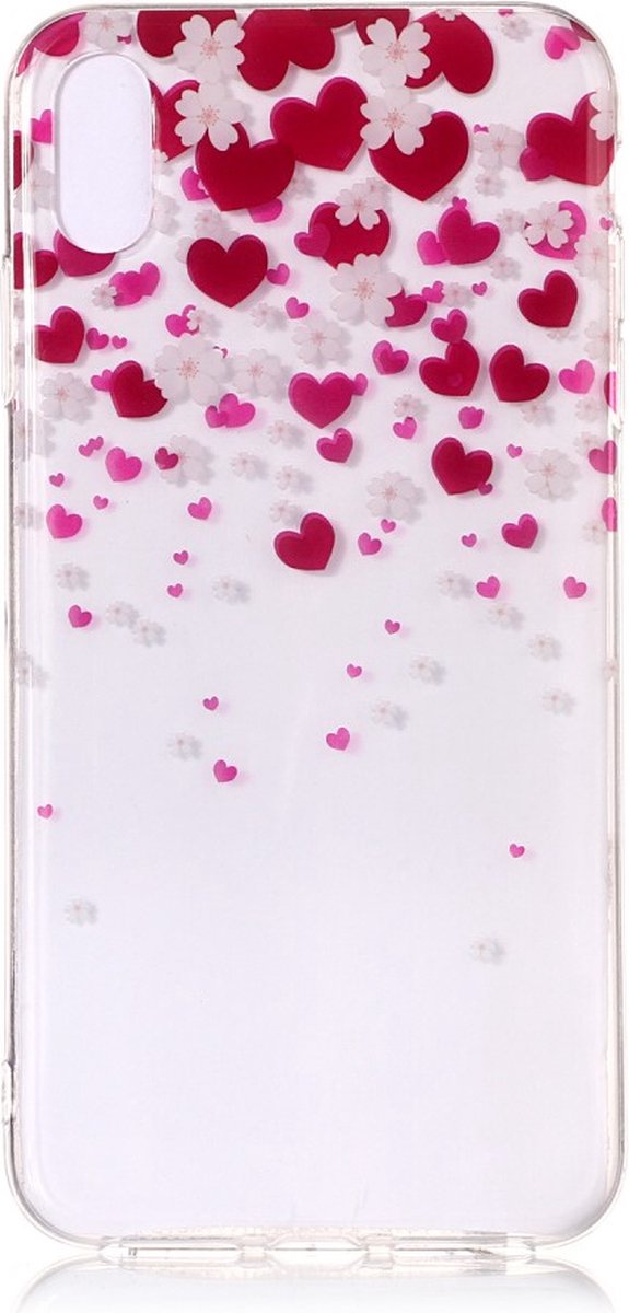 Peachy Soepel TPU hartjes en bloemen hoesje geschikt voor iPhone XS Max - Roze Rood