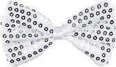 Zilveren verkleed vlinderstrik met pailletten 11 cm voor dames/heren - Carnaval/feest/verkleedaccessoires voor volwassenen