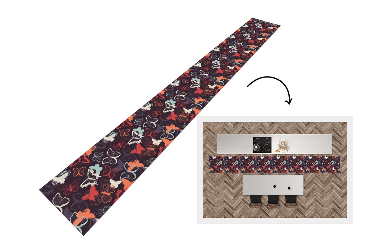 KitchenYeah Keukenloper - Keukenmat - Vlinders - Patronen - Abstract - 480x60 cm - Keuken vloerkleed Multicolor