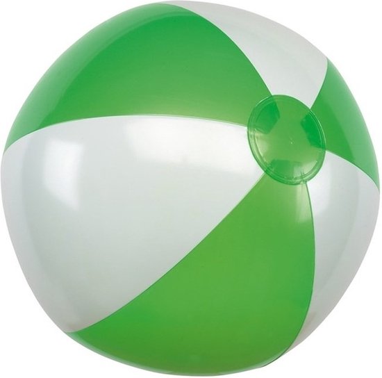 1x Opblaasbare strandbal groen/wit 28 cm speelgoed - Buitenspeelgoed strandballen - Opblaasballen - Waterspeelgoed