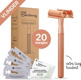 Bamboozy Safety Razor Vlindersluiting RVS + 20 scheermesjes Rose Gold voor vrouwen dames Double Edge Zero Waste Duurzaam Scheren