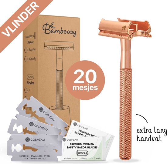 Bamboozy Safety Razor Vlindersluiting RVS + 20 scheermesjes Rose Gold voor  vrouwen... | bol.com