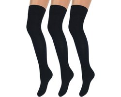 3 paar Overknee Kousen - Katoen - Zwart