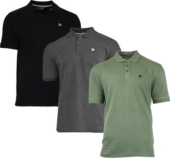 3-Pack Donnay - Polo (Noah) - Sportpolo - Heren - Black/Charcoal/Army green (416) - maat 3XL