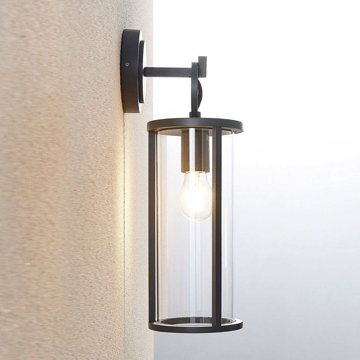 Lucande - Wandlamp buiten - 1licht - drukgegoten aluminium, glas - H: 45 cm - E27 - grafiet