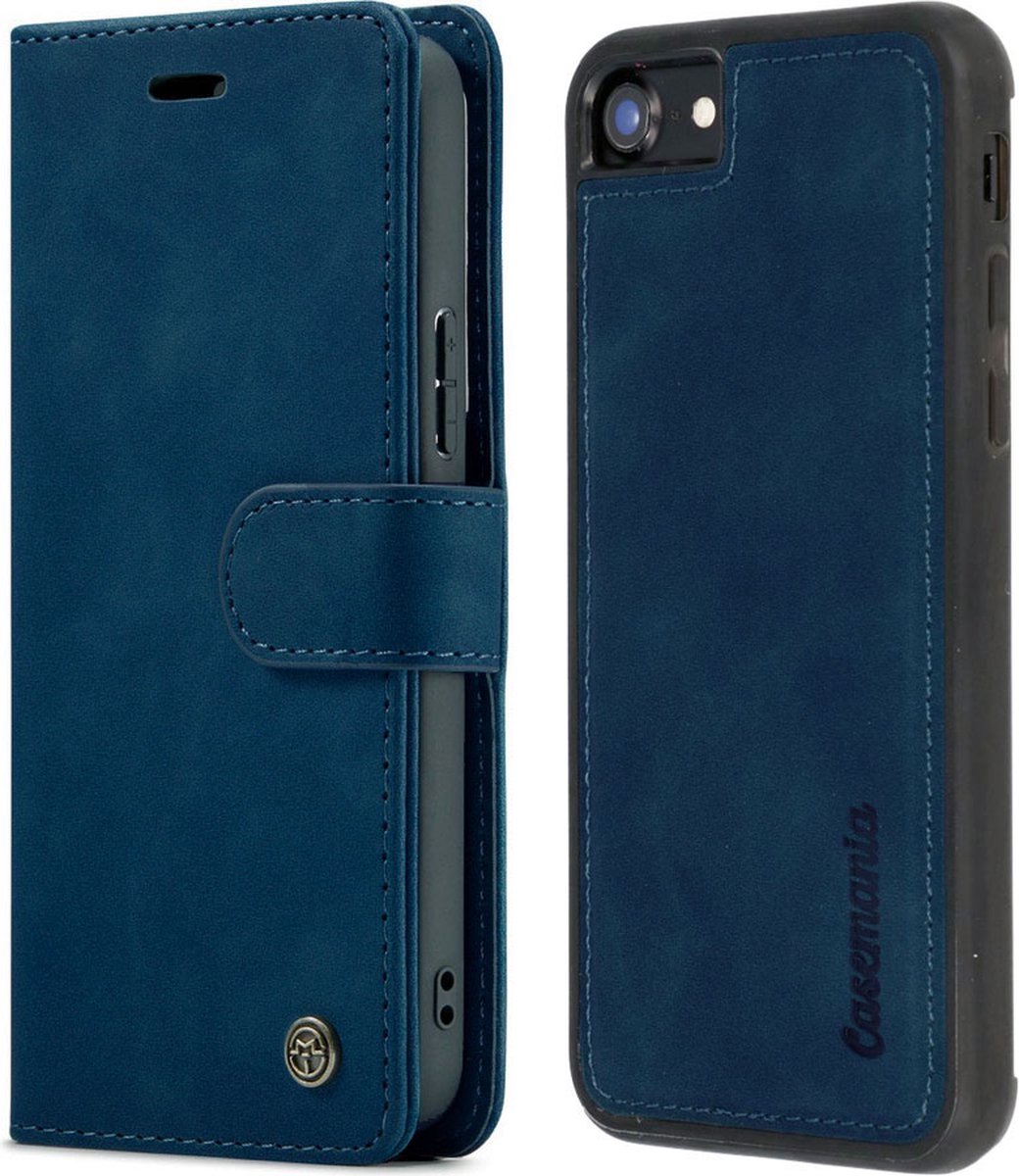 iPhone SE (2022)/SE (2020)/8/7 Bookcase hoesje - CaseMe - Effen Donkerblauw - Kunstleer