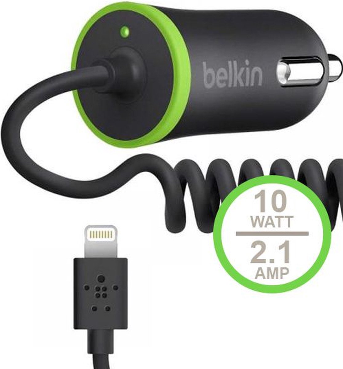 Belkin Autolader - met Opgerolde Lightning Kabel voor Apple  iPhone/iPod/iPad - 2.1 Amp... | bol.com