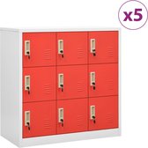 Lockerkasten 5 st 90x45x92,5 cm staal lichtgrijs en rood