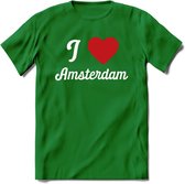 I Love Amsterdam T-Shirt | Souvenirs Holland Kleding | Dames / Heren / Unisex Koningsdag shirt | Grappig Nederland Fiets Land Cadeau | - Donker Groen - M