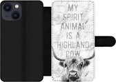 Bookcase Geschikt voor iPhone 13 Mini telefoonhoesje - Schotse hooglander - Marmer print - Quote - Met vakjes - Wallet case met magneetsluiting