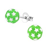 Zilveren sterren oorbellen groen zilver en acryl 6mm