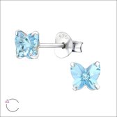 Aramat jewels ® - Kinder oorbellen vlinder aqua blauw 5mm swarovski elements kristal 925 zilver