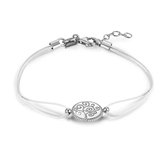 Twice As Nice Armband in zilver, ronde met levensboom, wit koord  19 cm