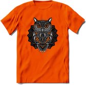 Uil - Dieren Mandala T-Shirt | Oranje | Grappig Verjaardag Zentangle Dierenkop Cadeau Shirt | Dames - Heren - Unisex | Wildlife Tshirt Kleding Kado | - Oranje - XXL