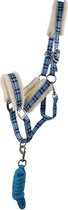 Qhp Halsterset Met Bont Check Blauw - mini Shetlander